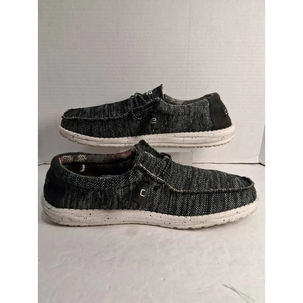Hey Dude Wally Sox Black White Speckled Knit Slip On‎ Shoes Men Size 12 EU 45